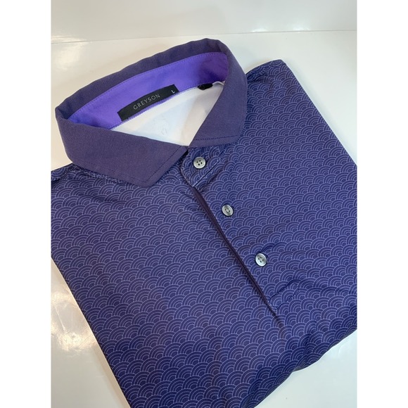 Greyson Golf Polo Men's L Performance Activewear Purple Scallop Geometric - Picture 1 of 16